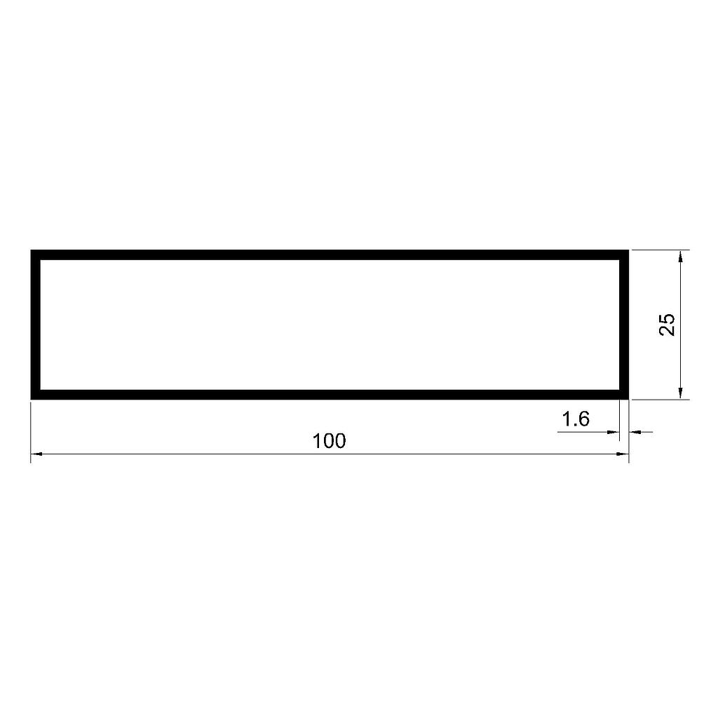 TUBO RECT. 100x25x1.6mm